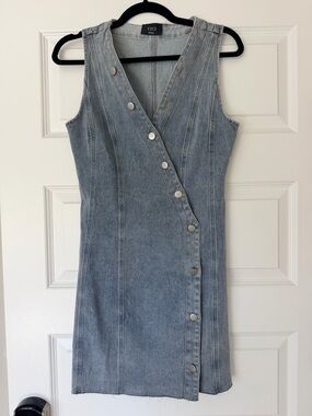 VICI Light Wash Denim Snap-Front Mini Dress